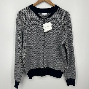 Croft & Barrow Sweater Women's Size L Black Full‎ Zip Striped New NWT